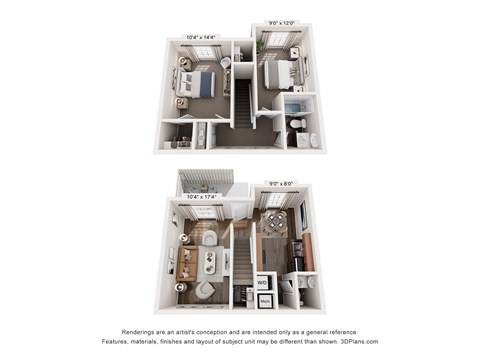 Floor plan for 2 beds, 1.5 baths, 900 sqft